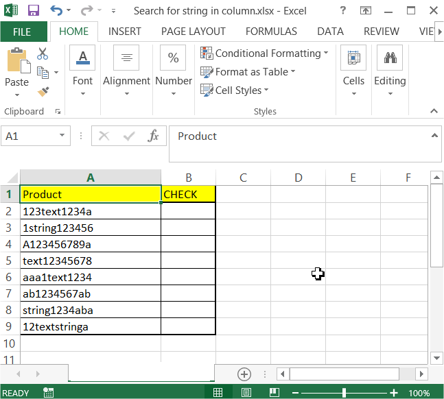 Search for string in column data table